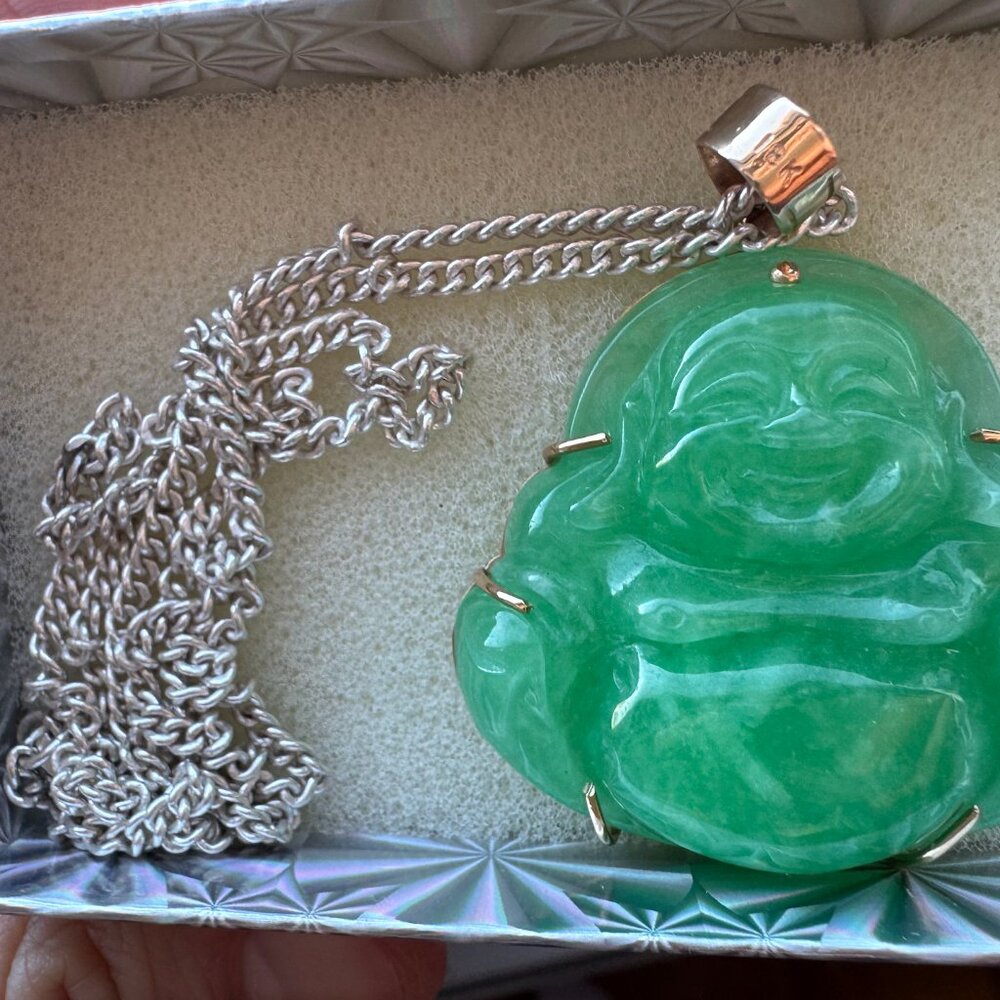 Beautiful Rare Genuine Jade 18K Buddha Pendant Necklace Chain 20"